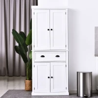 HOMCOM 72" H Traditional Colonial Freestanding Wood Kitchen Pantry with 1 Center Drawer and 2 Cabinets - White(m-1)