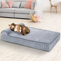 PawHut 48" x 30" Suede Padded Orthopedic Memory Foam Bolster Pet Dog Bed - Grey with Navy Blue Liner(m-3)