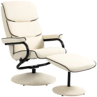 HOMCOM PU Leather High Back Recliner Armchair w/ Padded Ottoman, Cream White(m-8)