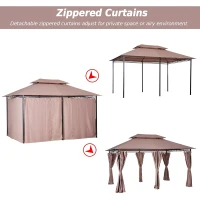 Outsunny 10" x 13" 2-Tier Steel Outdoor Garden BBQ Sunshade Gazebo with Vented Soft Top and Removable Curtains(m-5)