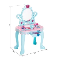 Open Box Qaba Kids Fashion Pretend Play Set Princess Vanity Table with Lights, Sounds and Accessories - Light Blue / Pink(m-3)