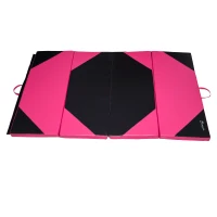 Soozier 6' x 4' x 2" PU Leather Folding Gymnastics / Martial Arts Mat - Pink / Black(m-1)