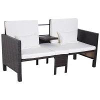 Outsunny 3 Piece Loveseat and Nested Ottoman Outdoor Furniture Set with Adjustable Armrest(m-7)