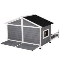 PawHut Large Wooden Dog House, Grey - Spacious Shelter for Pets, Perfect for Porch or Deck, 59" L(m-7)