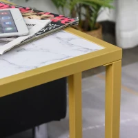 HomCom Modern Console C-Shape Side Table with Marble-Looking Tabletop, a Unique Modern Design, & Practicality - White(m-7)