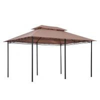 Outsunny 10" x 13" 2-Tier Steel Outdoor Garden BBQ Sunshade Gazebo with Vented Soft Top and Removable Curtains(m-7)
