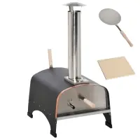 Outsunny Outdoor Pizza Oven, Portable Pellet Wood Fired Pizza Maker, 12" Stainless Steel Pizza Grill with Stone and Peel Accessories for Outside, Backyard, Outdoor Kitchen(m-1)