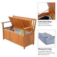 Outsunny 47" 2-Persom Wooden Outdoor Storage Bench with Removable Waterproof Lining(m-5)