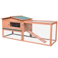 PawHut 62" Wooden Outdoor Rabbit Hutch with Detachable Run and Elevated Main House(m-1)