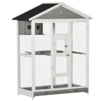 PawHut 64.5" Bird Cage Wooden Aviary House with Standing Pole Nest Slide-out Tray, Grey(m-1)