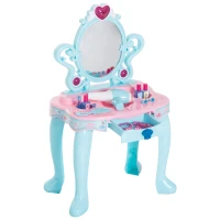 Qaba Kids Fashion Pretend Play Set Princess Vanity Table with Lights, Sounds and Accessories - Light Blue / Pink(m-2)
