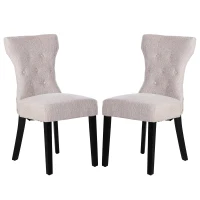 HOMCOM Set of 2 Modern Style Dining Chair Set with Button Tufting Fabric Beige(m-1)