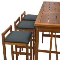 HomCom 7 Piece Acacia Wood Iconic Prairie School Style Kitchen Bar Table Set - Table/ 6 Stools(m-7)