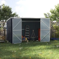 Outsunny 11' x 6' Storage Shed w/ Lockable Door, Galvanized Metal Utility Outdoor Shed for Backyard, Bike, Patio, Light Gray(m-8)