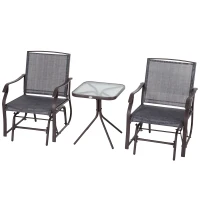 Outsunny 3-Piece Outdoor Rocking Chair and Table Set, Sling Fabric Glider for Patio, Garden Relaxation(m-7)