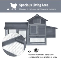PawHut 59" Solid Wood Enclosed Outdoor Backyard Chicken Coop Kit with Nesting Box - Grey(m-5)