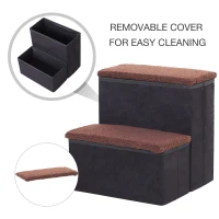 Open Box PawHut 2 Step Foldable Pet Stairs for Small Dogs  Suede Fleece  16" L x 16" H Black(m-4)