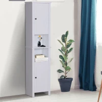 Open Box HomCom 67" Wood Free Standing Bathroom Linen Tower Storage Cabinet - White(m-14)
