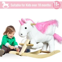 Qaba 22" Kids Wooden Plush Ride-On Unicorn Rocking Horse Toy Rocker with Sing Along Songs Realistic Sounds and Safety Seatbelt(m-5)