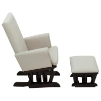 HomCom 2 Piece Rubberwood Linen Glider Rocking Chair with Ottoman Set - Cream White(m-6)