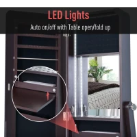 HOMCOM 58” Freestanding LED Jewelry Storage Cabinet Armoire with Full-Length Mirror Dark Coffee(m-6)