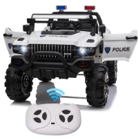 Aosom 12V Ride On Car 2- Seat Police Truck w/ Remote Control & 3 Speeds & LED Light Bar and Audio Input - White(m-1)