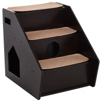 PawHut 3-Step Pet Stairs for Dogs and Cats with Built-in House and Nonslip Carpet, Brown(m-7)
