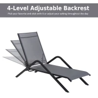 Outsunny Steel Mesh Adjustable Portable Folding Outdoor Chaise Lounge Chair - Grey(m-4)