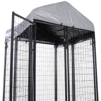 PawHut Outdoor Dog Kennel Run House Crate Cage Enclosure Anti-Sun Roof Patio Pet Shelter - Gray and Black(m-10)