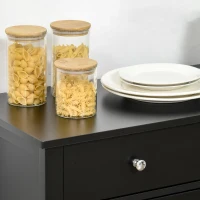 HOMCOM Sideboard Buffet Cabinet, Storage Cupboard with Glass Doors, Adjustable Shelf and 2 Drawers for Kitchen, Black(m-7)