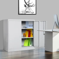 HomCom 36" Counter Height Metal Locking Storage Cabinet with 2 Adjustable Shelves - White(m-2)