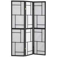 Monarch 3-Panel Folding Privacy Screen Room Divider Changing Screen - Black Wood Frame(m-1)