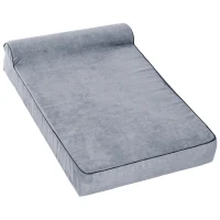 PawHut 48" x 30" Suede Padded Orthopedic Memory Foam Bolster Pet Dog Bed - Grey with Navy Blue Liner(m-1)