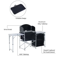 Outsunny 6' Aluminum Portable Fold-Up Camping Kitchen with Windscreen and 3 Enclosed Cupboards(m-4)