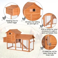 PawHut Deluxe Backyard Wood Poultry Chicken Coop Hen House Hutch Nesting Box w/Wheels - Wood(m-6)