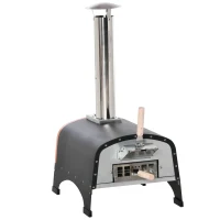 Outsunny Outdoor Pizza Oven, Portable Pellet Wood Fired Pizza Maker, 12" Stainless Steel Pizza Grill with Stone and Peel Accessories for Outside, Backyard, Outdoor Kitchen(m-7)