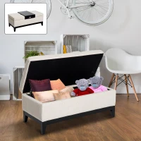 HOMCOM 42" Rectangular Storage Ottoman Bench, Linen Fabric Coffee Table Ottoman with Removable Tray for Living Room, Entryway, or Bedroom, Cream White(m-2)