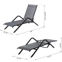 Outsunny Steel Mesh Adjustable Portable Folding Outdoor Chaise Lounge Chair - Grey(m-3)