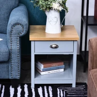 HOMCOM Wood Grain Small Space Nightstand Sofa Table Drawer Bottom Shelf Home -  Grey(m-1)