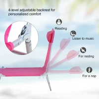 Outsunny Mesh Reclining Lounge Chair Lightweight & Portable Outdoor Chair, Pink, Ultimate Comfort for Patio & Beach(m-3)