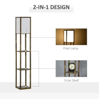 HOMCOM 3-Tier Floor Lamp, Standing Reading Light with Storage Shelves for Living Room, Bedroom, or Dining Room, Rustic Brown(m-4)