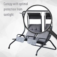 Outsunny Modern Outdoor Relax Deck/Patio Swing Chairs with 2 Separate Seats and Removable Shade Canopy -  Grey and Black(m-4)
