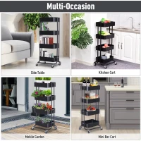 HOMCOM 4-Tier Rolling Metal Kitchen Utility Cart Trolley with Storage - Black(m-6)