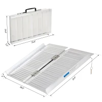 HomCom 2' Small Portable Bi-Fold Lightweight Aluminum Stair Doorway Entry Disability Ramp - Silver(m-3)