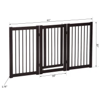 PawHut 31" x 61" 3 Panel Freestanding Wooden Expandable Pet Gate with Door(m-4)