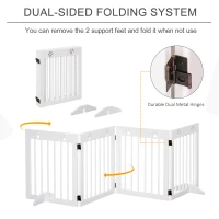 PawHut Freestanding Pet Gate 4 Panel Folding Wooden Dog Barrier w/ Support Feet, White(m-5)