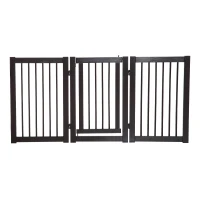 PawHut 31" x 61" 3 Panel Freestanding Wooden Expandable Pet Gate with Door(m-5)