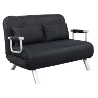 HomCom Full Size Folding 5 Position Steel Convertible Sleeper Bed Chair- Black(m-1)