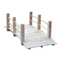 Outsunny 5' Wooden Rustic Decorative Garden Bridge with Railings - Natural Wood(m-8)