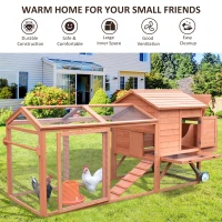 PawHut Large Chicken Coop Pet Farm House Poultry Backyard Run Nest Box W/Wheels - Wood(m-4)